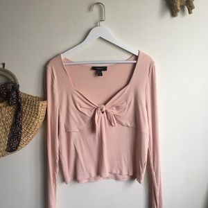 Ribbed Pink Tie Front Top